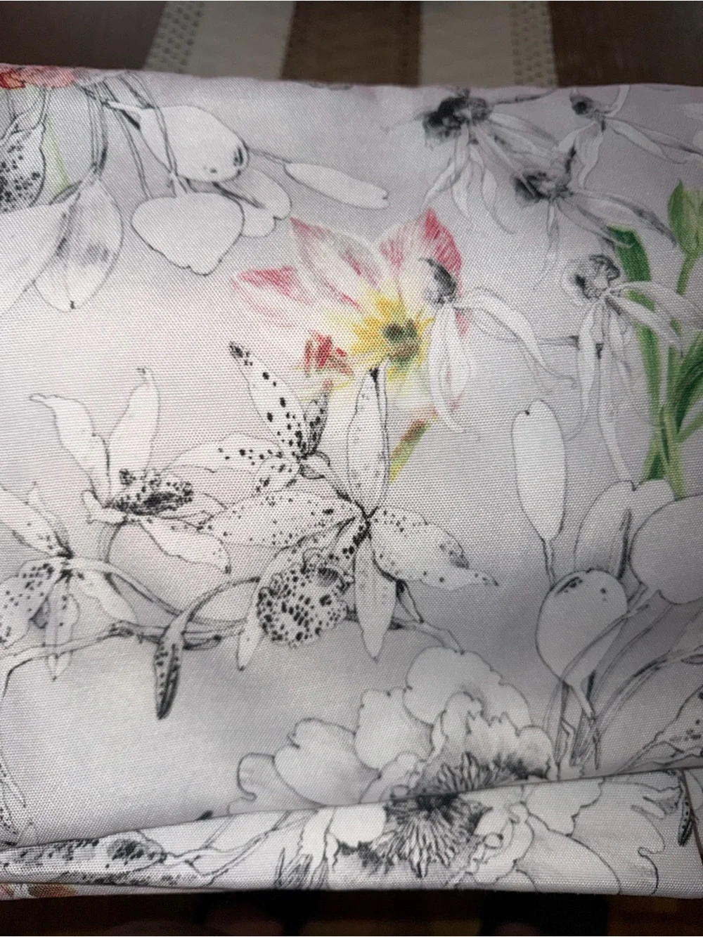 Floral Print Table Linen  - White with Green & Blue Accents